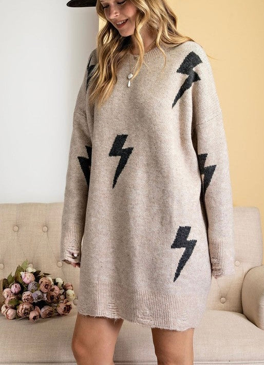 Oatmeal Lightning Sweater Dress